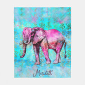 Couverture Polaire Aquarelle bleu Eléphant Rose Cute Personnalisée (Devant)