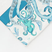 Couverture Polaire Aquarelle bleu et Turquoise Nom de la pieuvre (Coin)