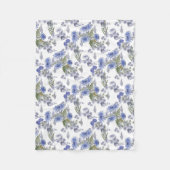 Couverture Polaire Aquarelle bleu fleurs roses plumes blanc (Devant)