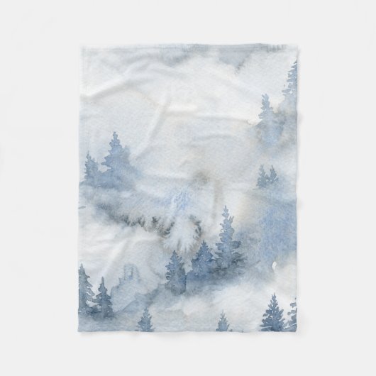 Couverture Polaire Aquarelle bleu foncé Forêt Abstraite    (Devant)