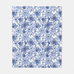 Couverture Polaire Aquarelle bleu motif floral