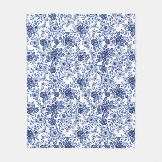 Couverture Polaire Aquarelle bleu motif floral (Devant)