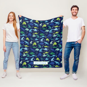 Couverture Polaire Aquarelle bleu vert Dinosaur personnalisé pour enf