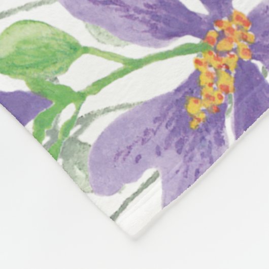Couverture Polaire Aquarelle bleu violet mère florale (Coin)