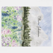 Couverture Polaire Aquarelle Bleu violet Meurtre de fleurs sur la mon (Devant (Horizontal))