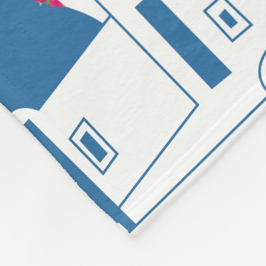 Couverture Polaire Aquarelle bleue et blanche Santorin Grèce (Coin)