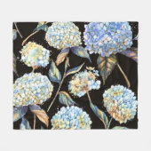 Couverture Polaire Aquarelle Blue Hydrangea : Motif foncé sans couleu (Devant (Horizontal))