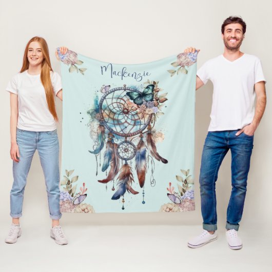 Couverture Polaire Aquarelle Boho Dreamcatcher Nom personnalisé (En situation)