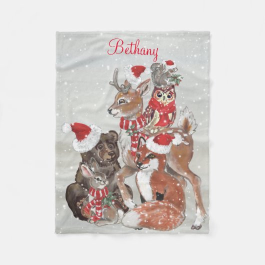 Couverture Polaire Aquarelle Bois animal Noël Neige Custom (Devant)