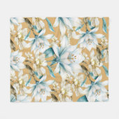 Couverture Polaire Aquarelle botanique bleu blanc lily floral (Devant (Horizontal))