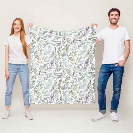 Couverture Polaire Aquarelle botanique bleu vert (En situation)