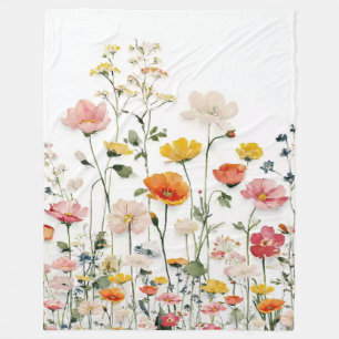 Couverture Polaire Aquarelle botanique de fleurs sauvages