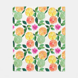 Couverture Polaire Aquarelle botanique Fruit d'agrumes floraux