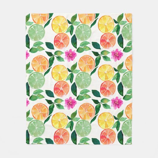 Couverture Polaire Aquarelle botanique Fruit d'agrumes floraux (Devant)