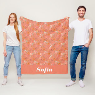 Couverture Polaire Aquarelle botanique motif personnalisé rose orange