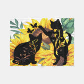 Couverture Polaire Aquarelle Bouquet de tournesol Chat Silhouette flo (Devant (Horizontal))