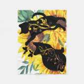 Couverture Polaire Aquarelle Bouquet de tournesol Chat Silhouette flo (Devant)