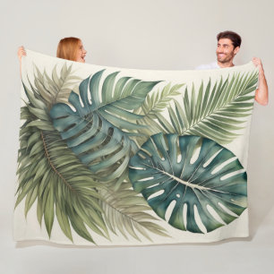 Couverture Polaire Aquarelle Bundle Tropical Monstera Palm Leaf II