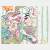 Couverture Polaire Aquarelle Cactus Floral Stripes Design (Devant (Horizontal))