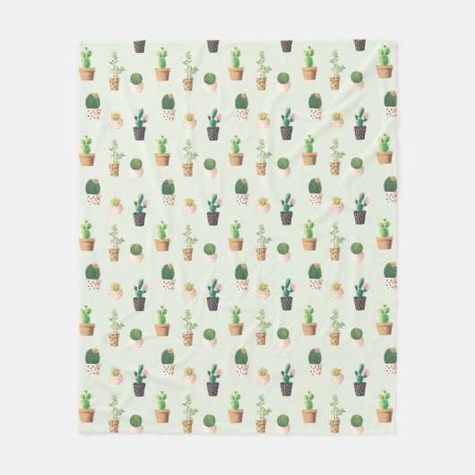 Couverture Polaire Aquarelle Cactus Motif Mint Vert (Devant)
