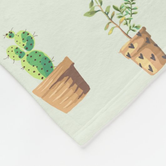 Couverture Polaire Aquarelle Cactus Motif Mint Vert (Coin)