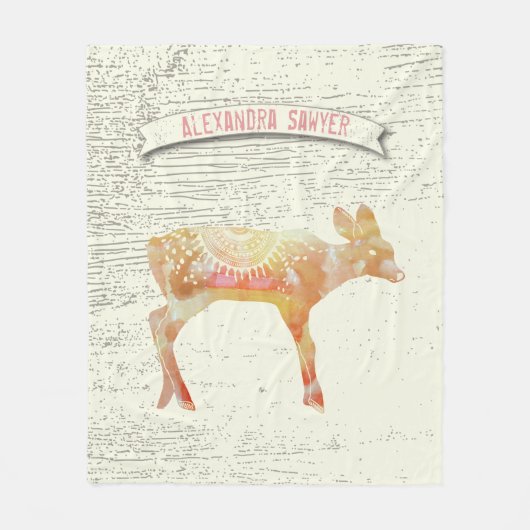 Couverture Polaire Aquarelle Cerf Abstrait Motif en bois rustique (Devant)