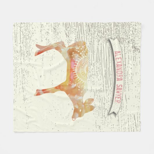 Couverture Polaire Aquarelle Cerf Abstrait Motif en bois rustique (Devant (Horizontal))