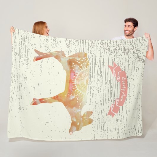 Couverture Polaire Aquarelle Cerf Abstrait Motif en bois rustique (En situation)