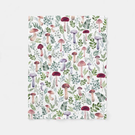 Couverture Polaire Aquarelle Champignons et feuilles de verdure motif (Devant)