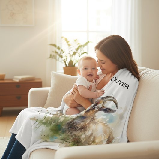 Couverture Polaire Aquarelle Chèvre de ferme, sur mesure