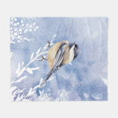 Couverture Polaire Aquarelle Chickadee Oiseau d'hiver Faune Nature (Devant (Horizontal))