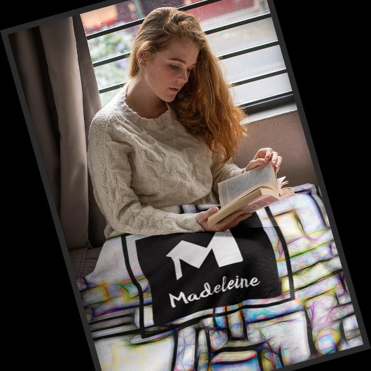 Couverture Polaire Aquarelle colorée Monogramme géométrique Abstrait