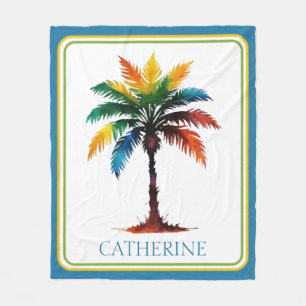 Couverture Polaire Aquarelle colorée Palm Tree personnalisé