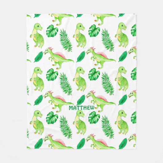Couverture Polaire Aquarelle couleur mignonne Motif Jungle Dinosaur (Devant)