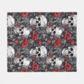 Couverture Polaire Aquarelle Crânes et Gris rouge Rose (Devant (Horizontal))