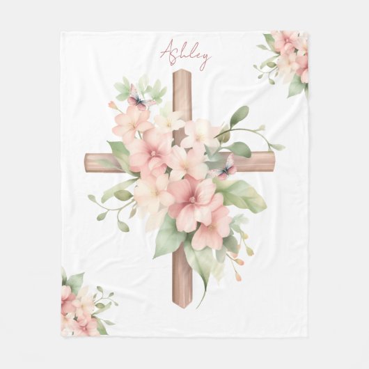 Couverture Polaire Aquarelle Croix de Pâques personnalisée (Devant)