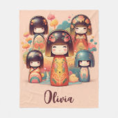 Couverture Polaire Aquarelle Cute Kokeshi Dolls Blush (Devant)