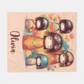 Couverture Polaire Aquarelle Cute Kokeshi Dolls Blush (Devant (Horizontal))