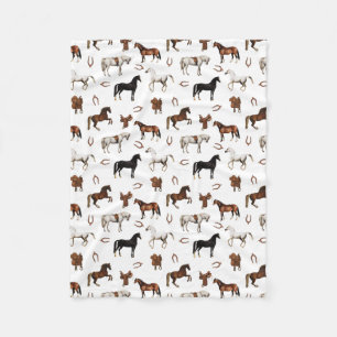Couverture Polaire Aquarelle de chevaux Fer à cheval Selles de cheval