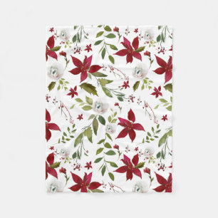 Couverture Polaire Aquarelle de la floraison hivernale de Poinsettia