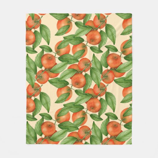 Couverture Polaire Aquarelle de mandarine, motif de fruits sans soudu (Devant)