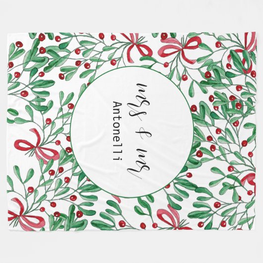 Couverture Polaire Aquarelle de Noël Rustique Mistletoe (Devant (Horizontal))