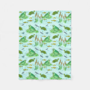 Couverture Polaire Aquarelle de poissons d'étang de grenouille