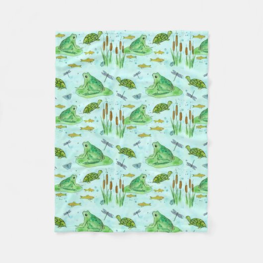 Couverture Polaire Aquarelle de poissons d'étang de grenouille (Devant)