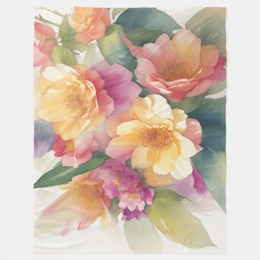 Couverture Polaire Aquarelle délicate peinture florale (Devant)