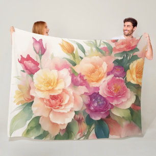 Couverture Polaire Aquarelle délicate peinture florale