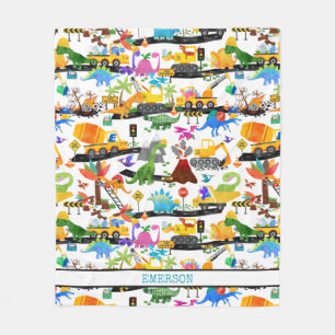 Couverture Polaire Aquarelle Dinosaure Construction Enfants mignonnes