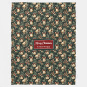 Couverture Polaire Aquarelle dorée cloches de Noël vert profond (Devant)