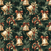 Couverture Polaire Aquarelle dorée cloches de Noël vert profond