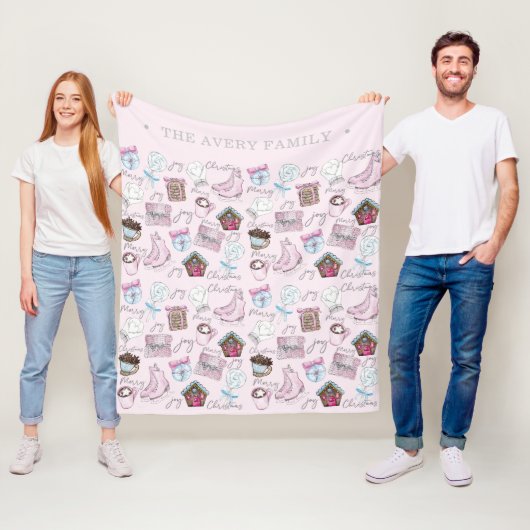 Couverture Polaire Aquarelle Dusty rose Noël (En situation)